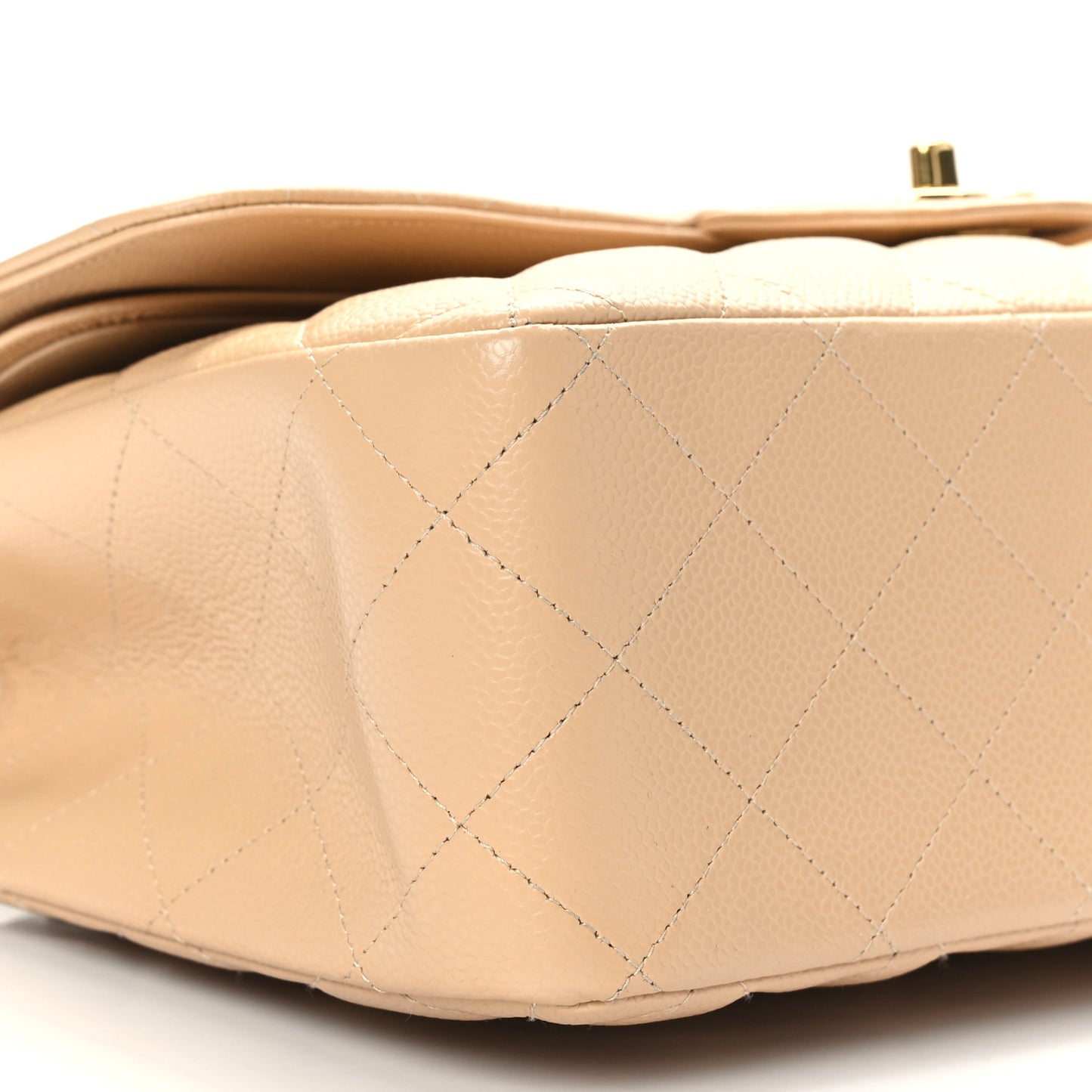 Caviar Quilted Jumbo Double Flap Beige