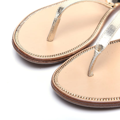 Jimmy Choo Metallic Calfskin Wave Thong Sandals 39 Champagne 6 of 12