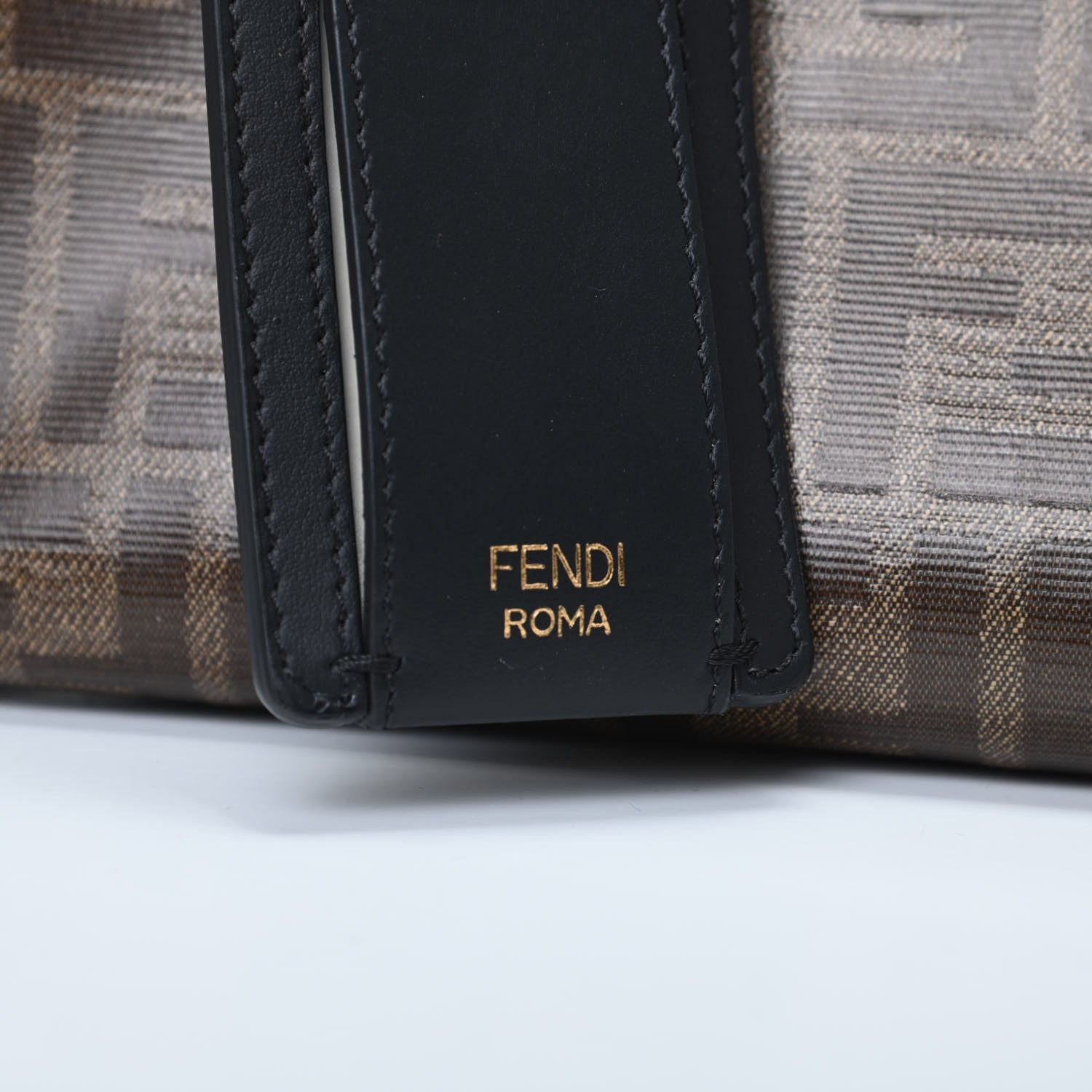 Fendi Glazed Fabric Vitello Century FF 1974 Stamp Patch Mini Peekaboo Defender Cover Mogano Panna Black 6 of 9