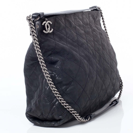 Iridescent Calfskin Coco Daily Hobo Black
