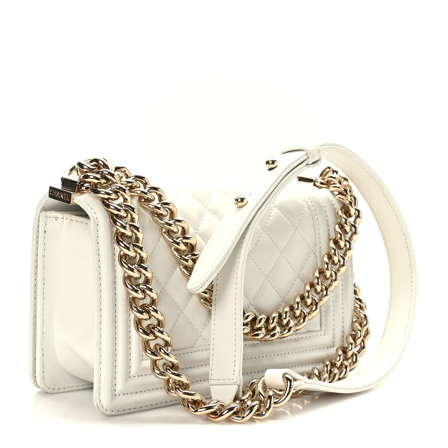 Lambskin Quilted Small Boy Flap White