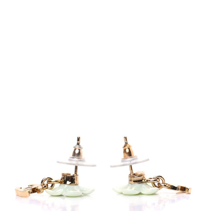 Chanel Enamel Crystal CC Camellia Drop Earrings Light Green 3 of 5