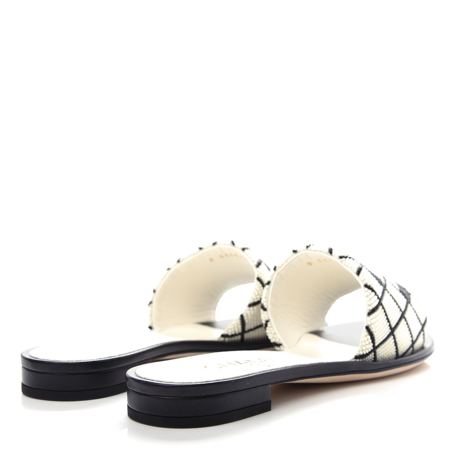 Chanel Pearl Embroidery Flat Sandals 38.5 White Black 4 of 11