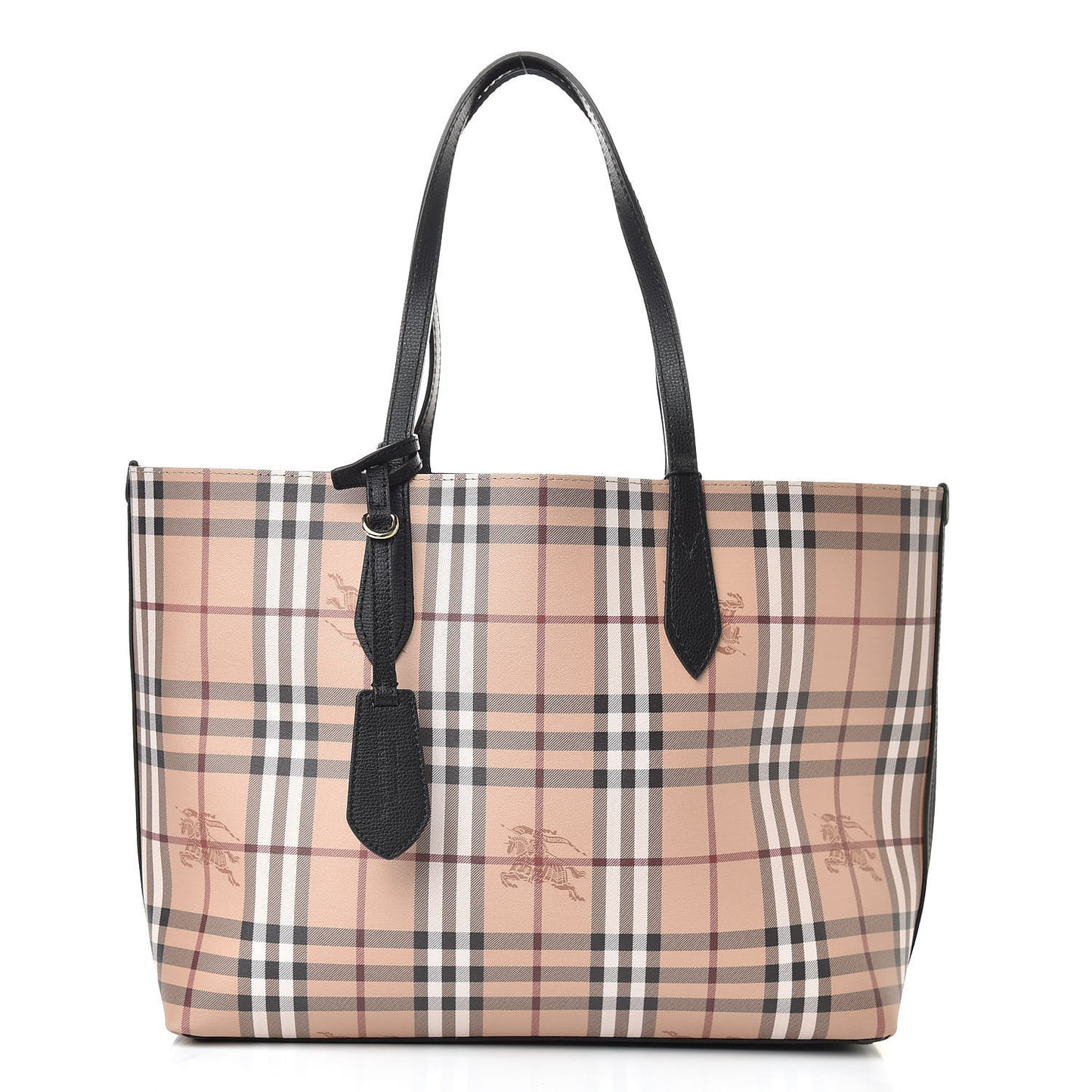 Grainy Calfskin Haymarket Check Medium Reversible Tote Black