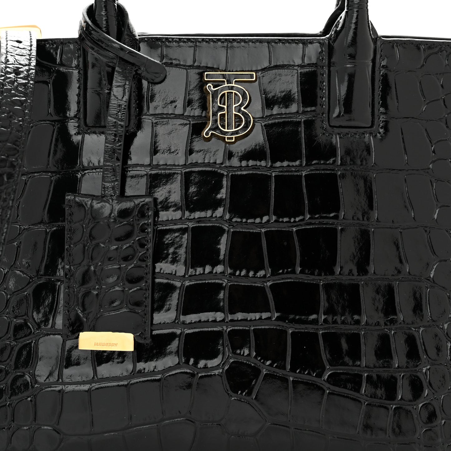 Crocodile Embossed Calfskin Mini Frances Tote Black