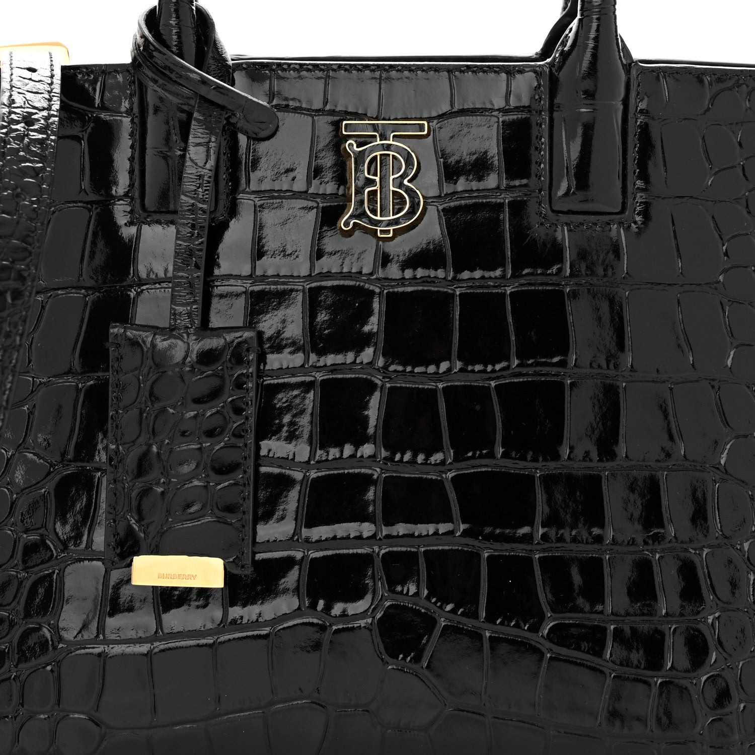 Burberry Crocodile Embossed Calfskin Mini Frances Tote Black 7 of 9