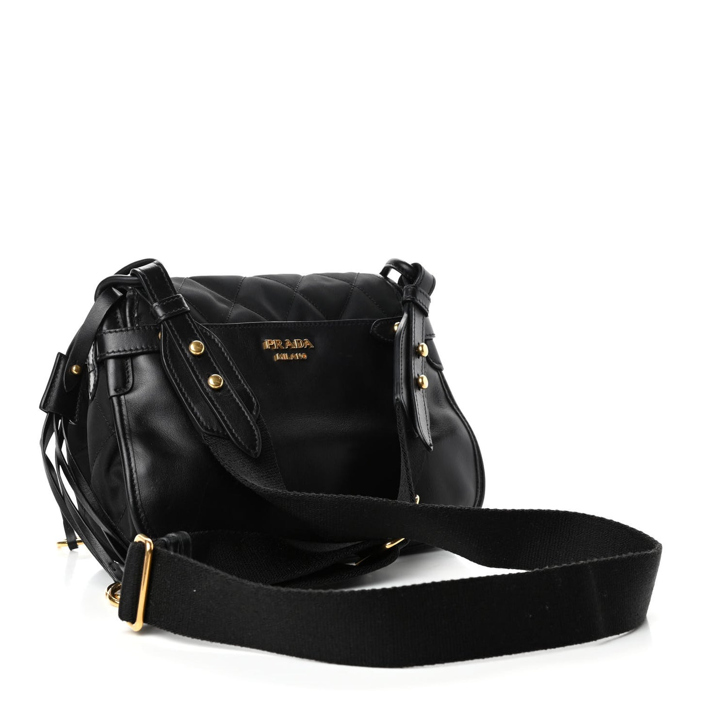 Tessuto Nylon City Calfskin Quilted Crossbody Black