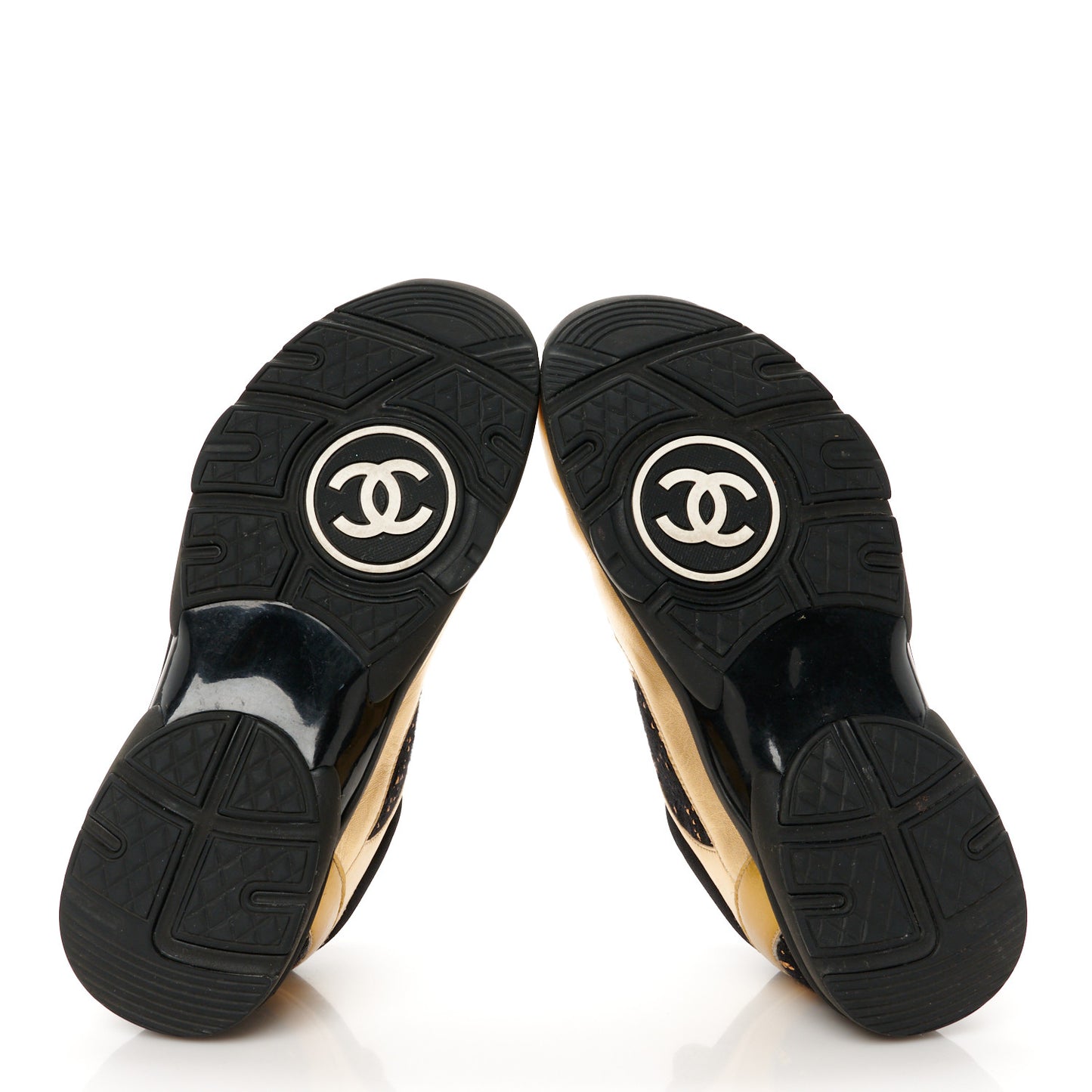 Satin Lambskin Fabric Tweed CC Sneakers 40 Gold Black