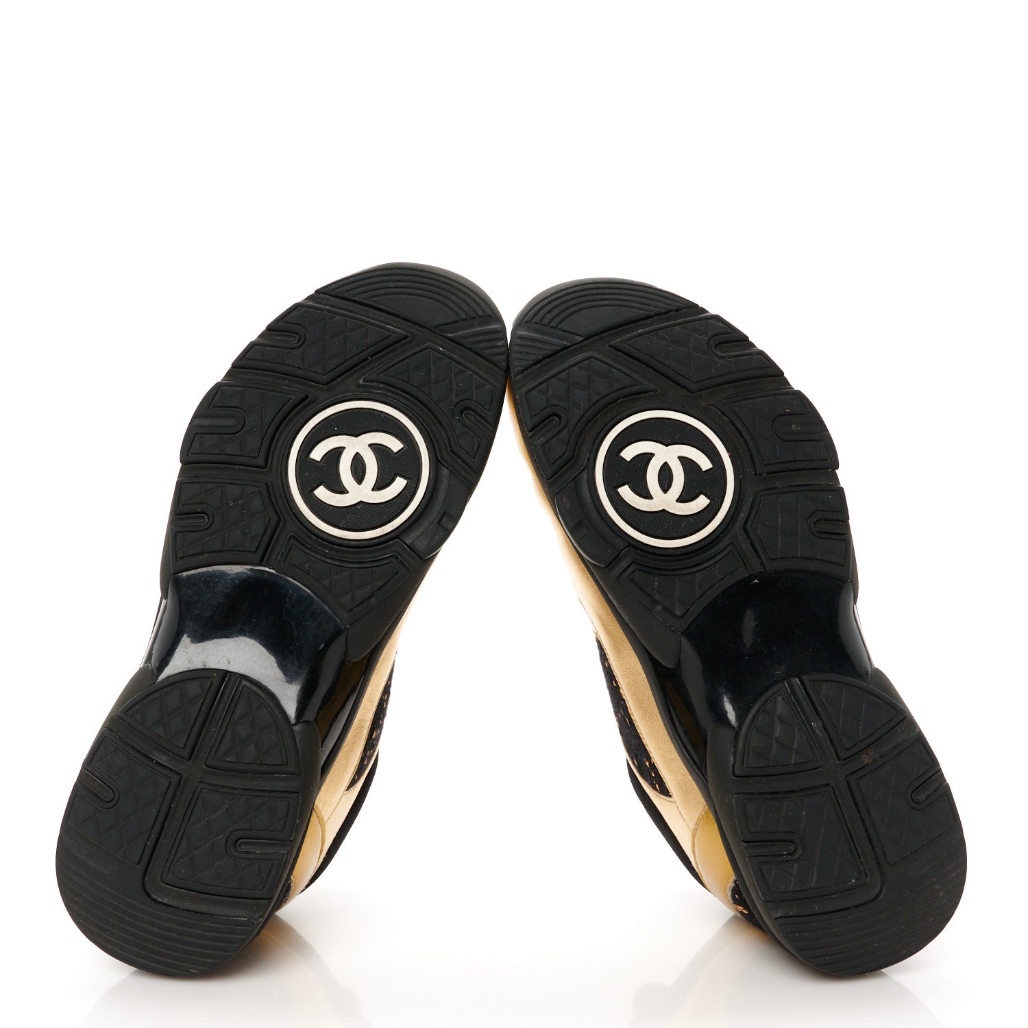 Chanel Satin Lambskin Fabric Tweed CC Sneakers 40 Gold Black 6 of 9
