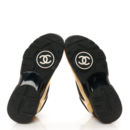 Chanel Satin Lambskin Fabric Tweed CC Sneakers 40 Gold Black 6 of 9