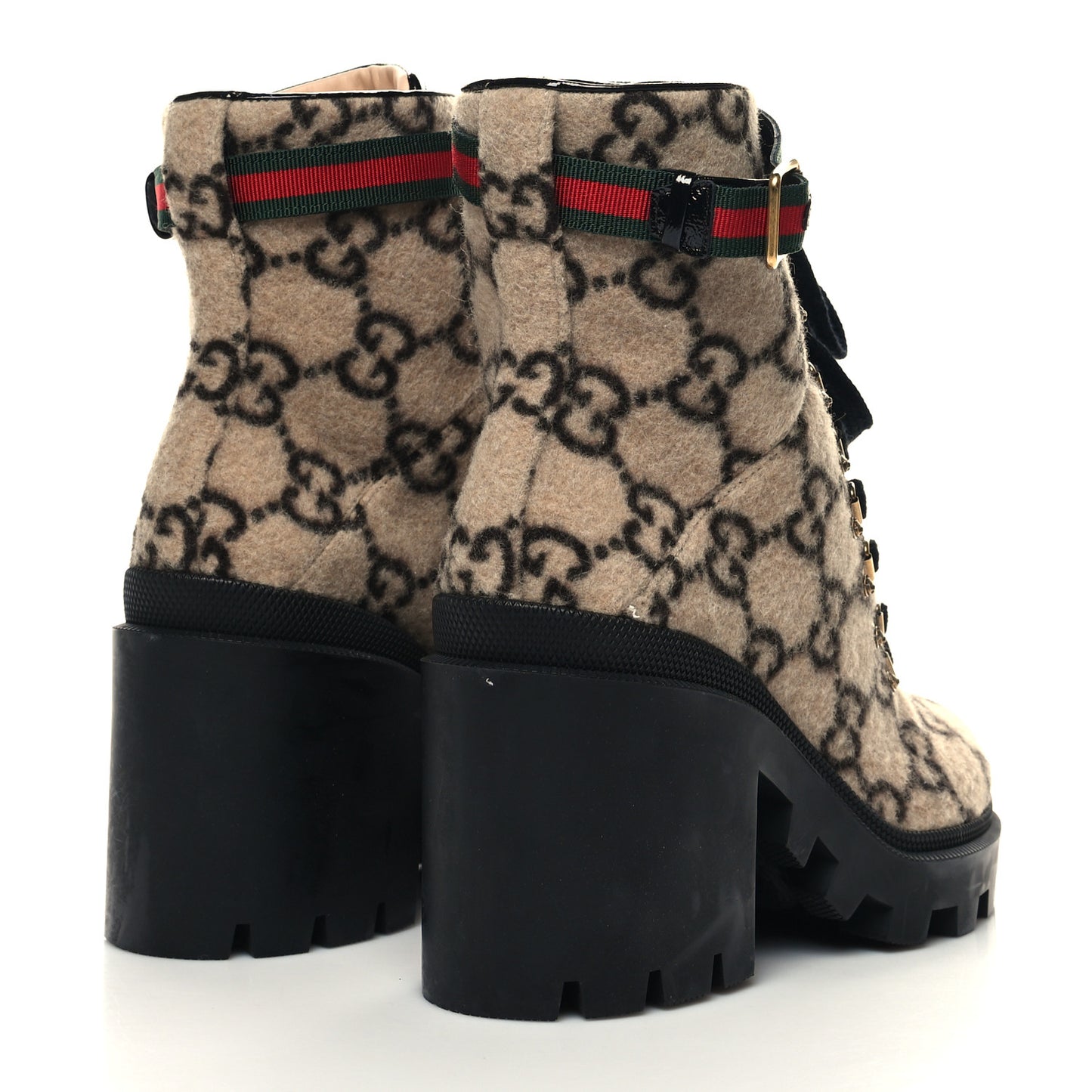 Covered Wool GG Monogram Womens Lace Up Combat Ankle Boots 40 Beige Ebony Black
