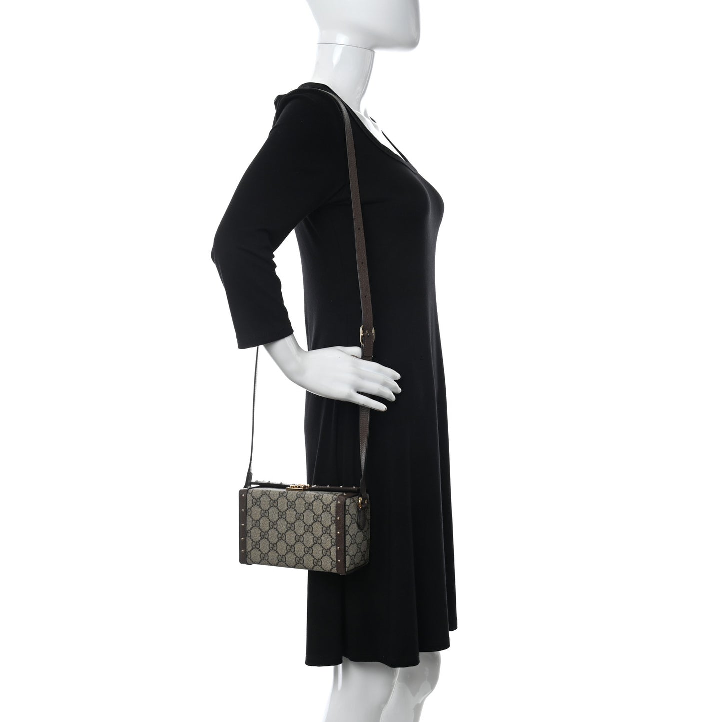 GG Supreme Monogram Textured Dollar Calfskin Mini Trunk Shoulder Bag Beige Ebony New Acero