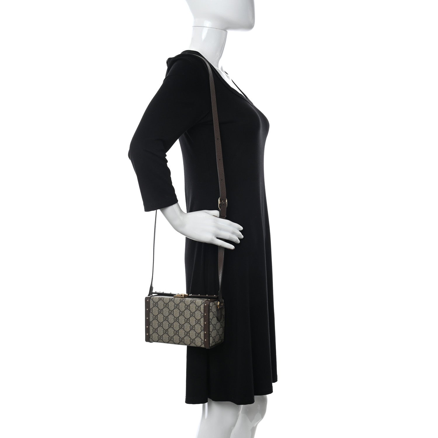 Gucci GG Supreme Monogram Textured Dollar Calfskin Mini Trunk Shoulder Bag Beige Ebony New Acero 2 of 10