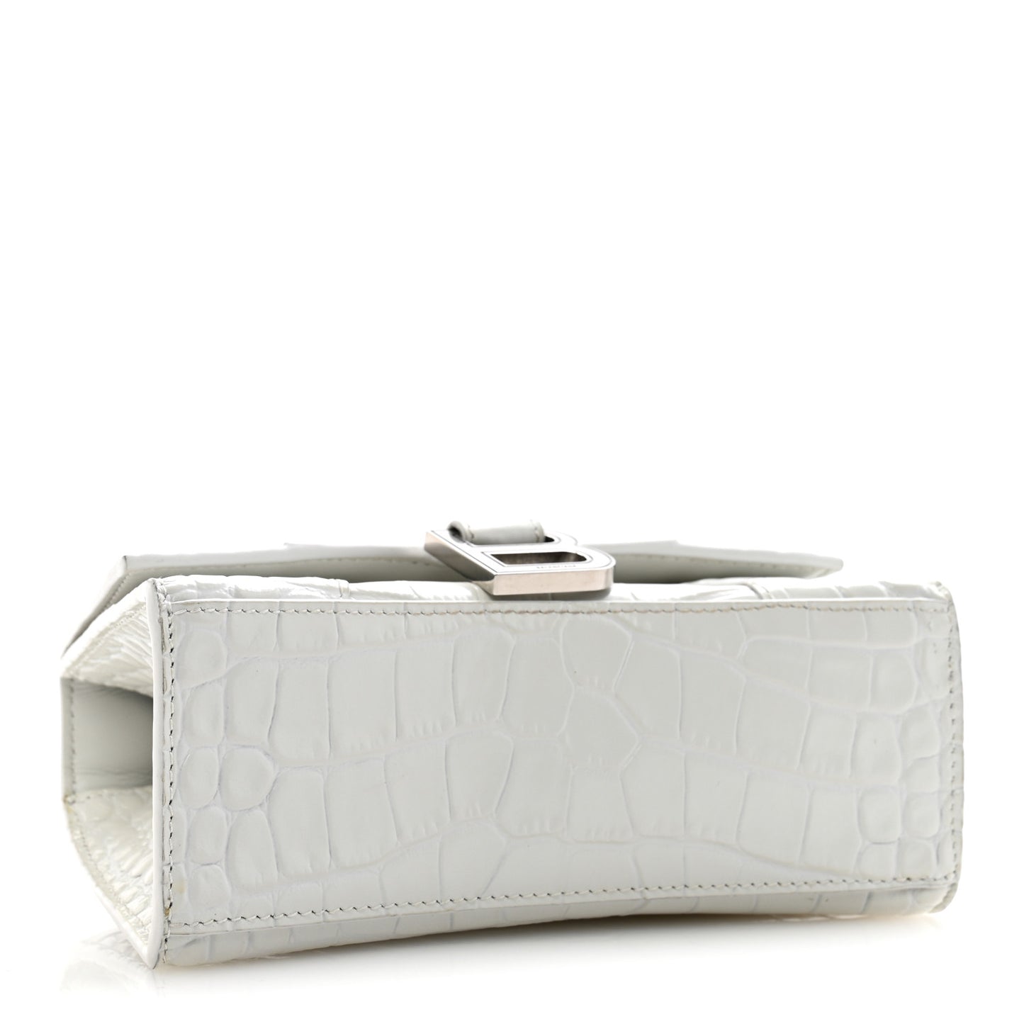 Shiny Calfskin Crocodile Embossed Hourglass Top Handle Bag XS White