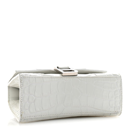 Balenciaga Shiny Calfskin Crocodile Embossed Hourglass Top Handle Bag XS White 4 of 13