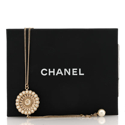 Chanel Pearl Crystal CC Pendant Necklace Gold 5 of 5