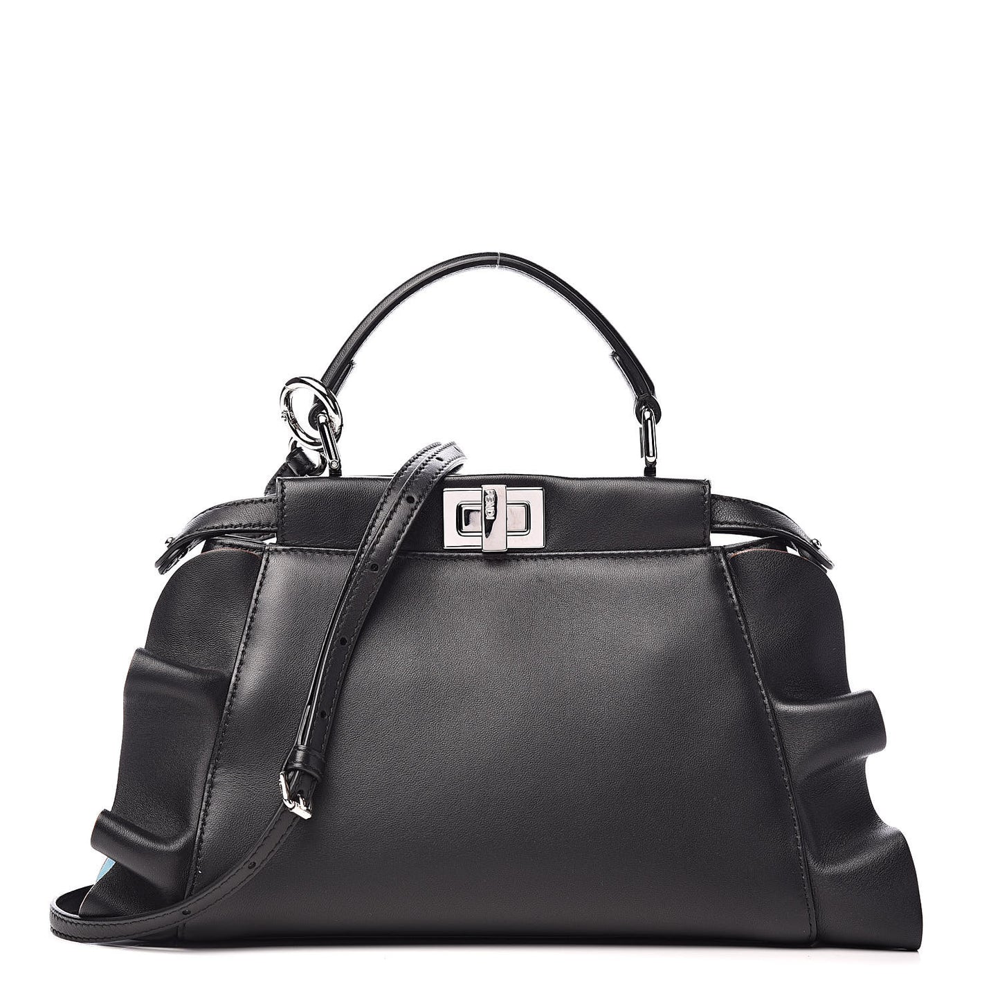 Nappa Waves Bi-Color Mini Peekaboo Iconic Satchel Black Turchese