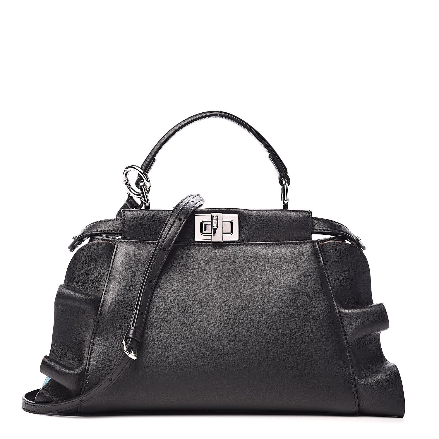 Fendi Nappa Waves Bi-Color Mini Peekaboo Iconic Satchel Black Turchese 1 of 11