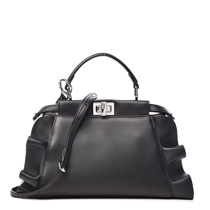 Fendi Nappa Waves Bi-Color Mini Peekaboo Iconic Satchel Black Turchese 1 of 11