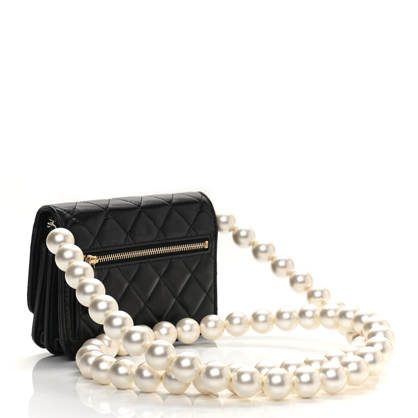 Calfskin Quilted Mini Maxi Pearls Wallet On Chain WOC Black