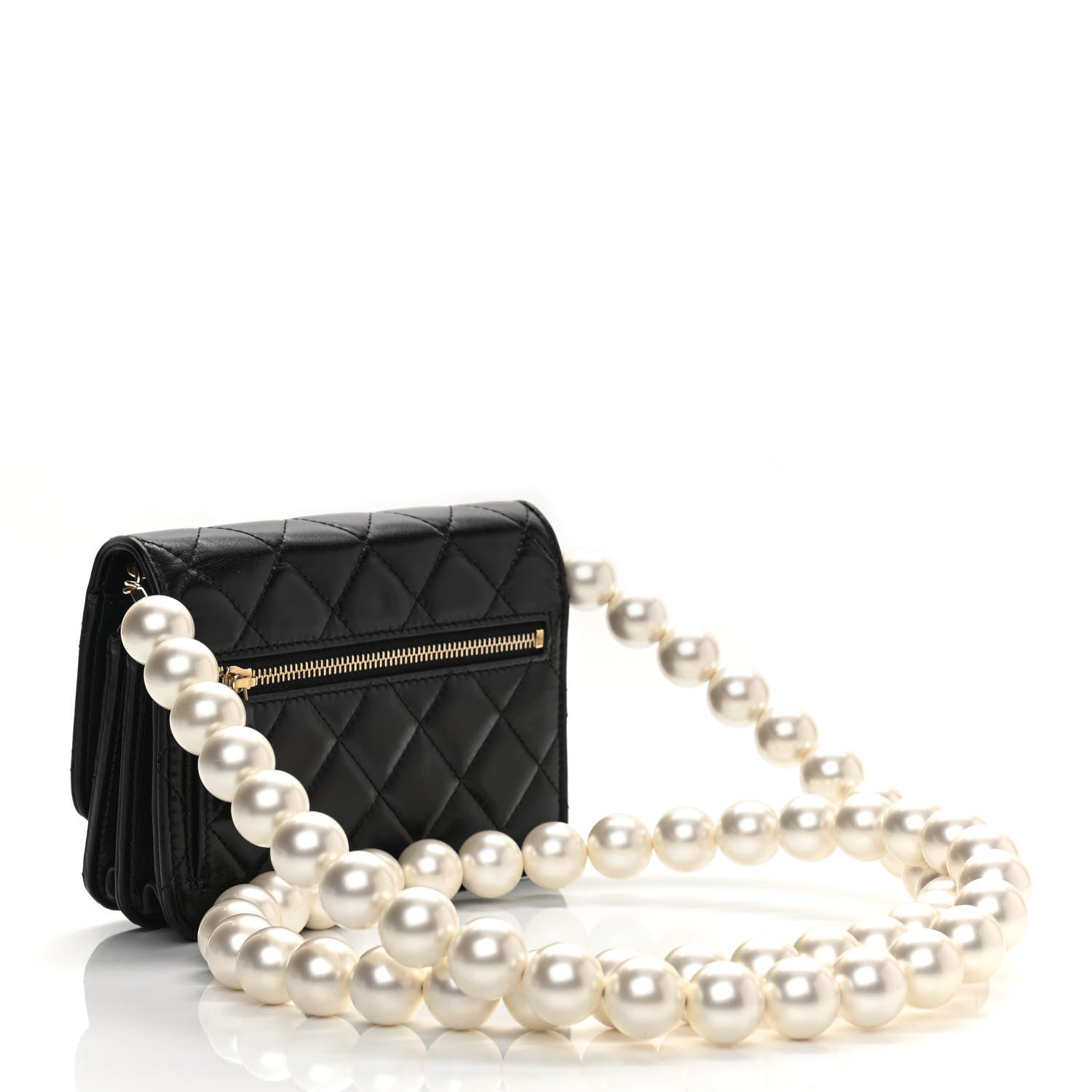 Chanel Calfskin Quilted Mini Maxi Pearls Wallet On Chain WOC Black 3 of 11