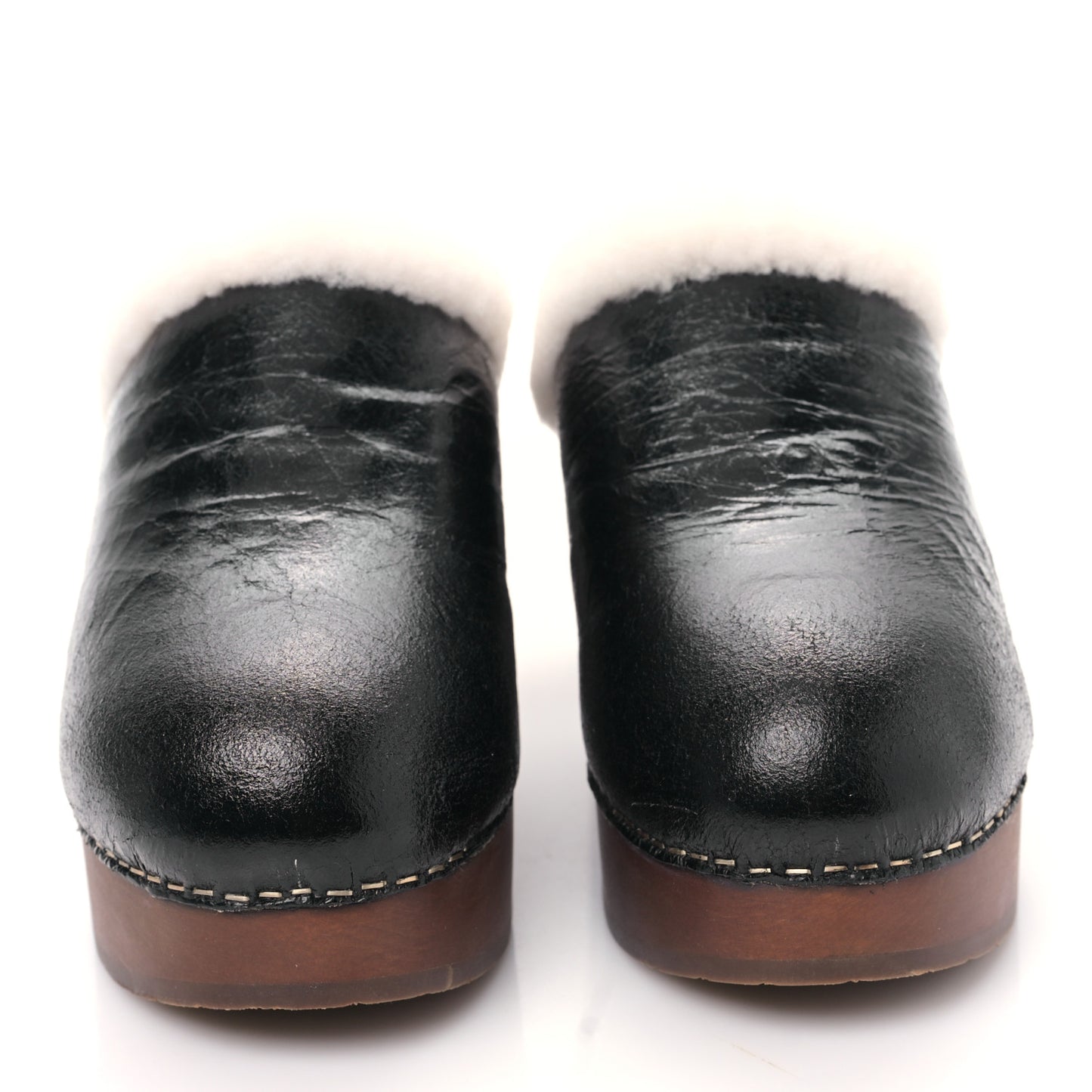 Crackled Sheepskin CC Mules 38 Black