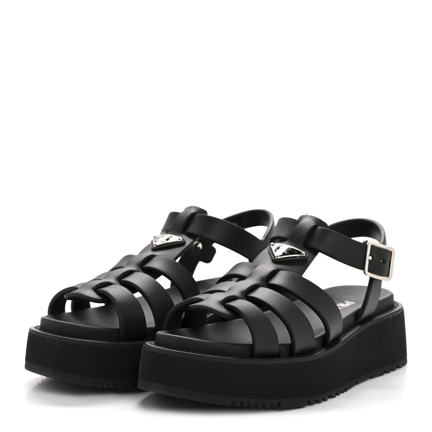 Foam Rubber Triangle Logo Platform Cage Sandals 39 Black