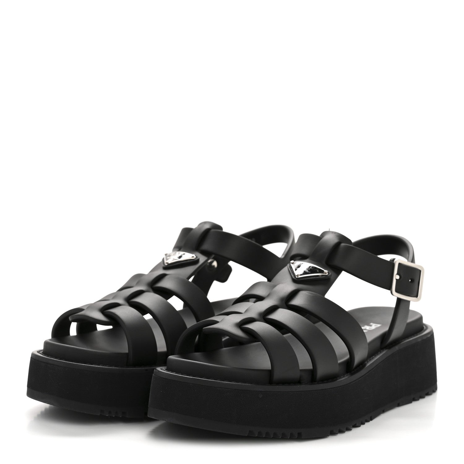 Prada Foam Rubber Triangle Logo Platform Cage Sandals 39 Black 4 of 9