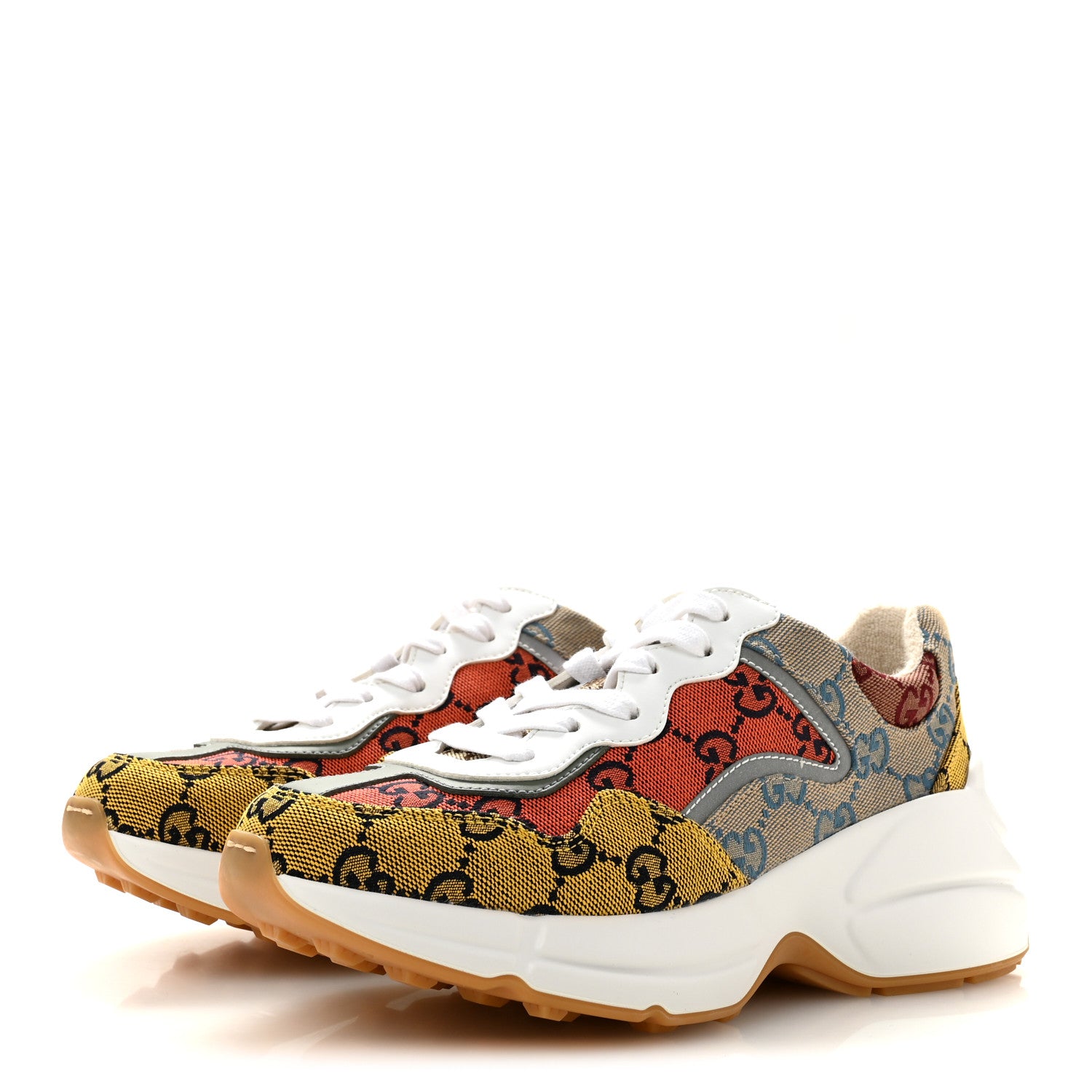 Gucci Monogram Multicolor Demetra Womens Rhyton Sneakers 35.5 Yellow Blue Great White Tabasco 4 of 9