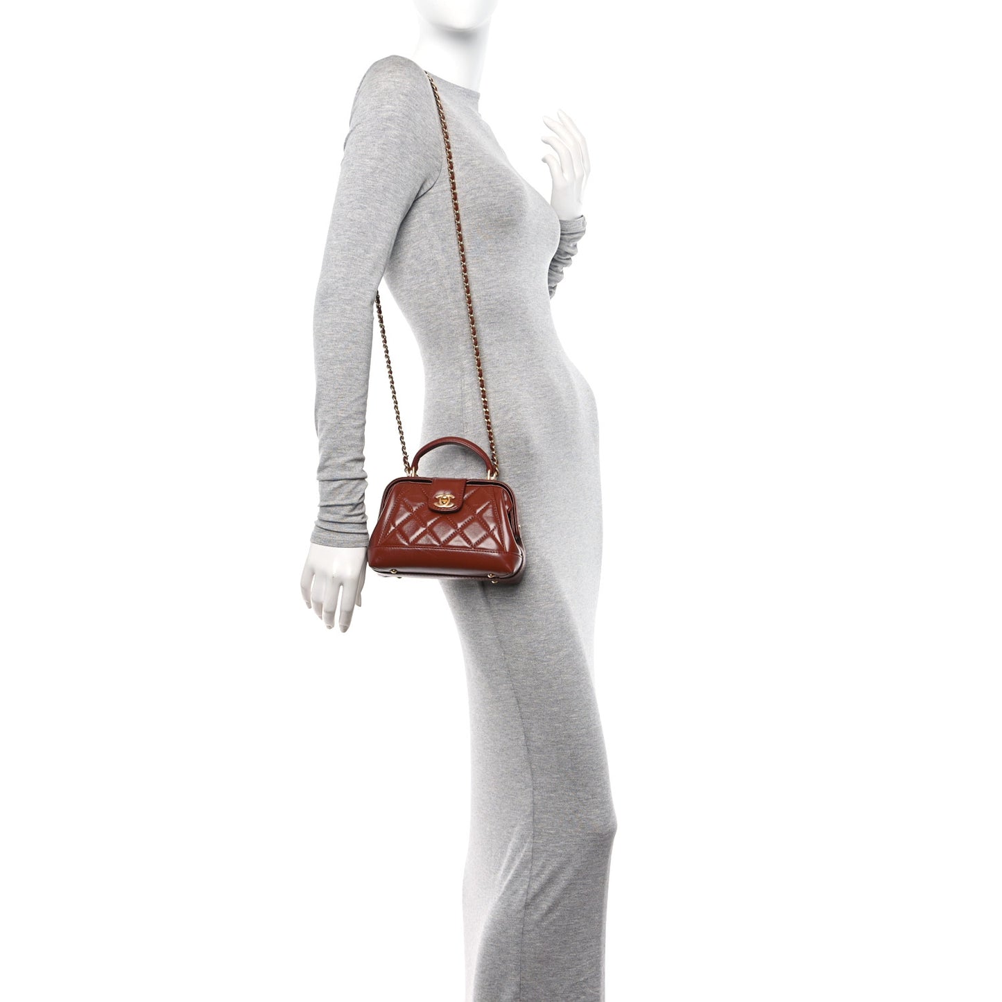 Shiny Lambskin Quilted Mini Cocodoc Top Handle Bag Brown