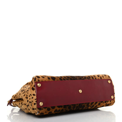 Fendi Calf Hair Leopard Print Medium Peekaboo Iconic Satchel Rosso Cilegia 3 of 4