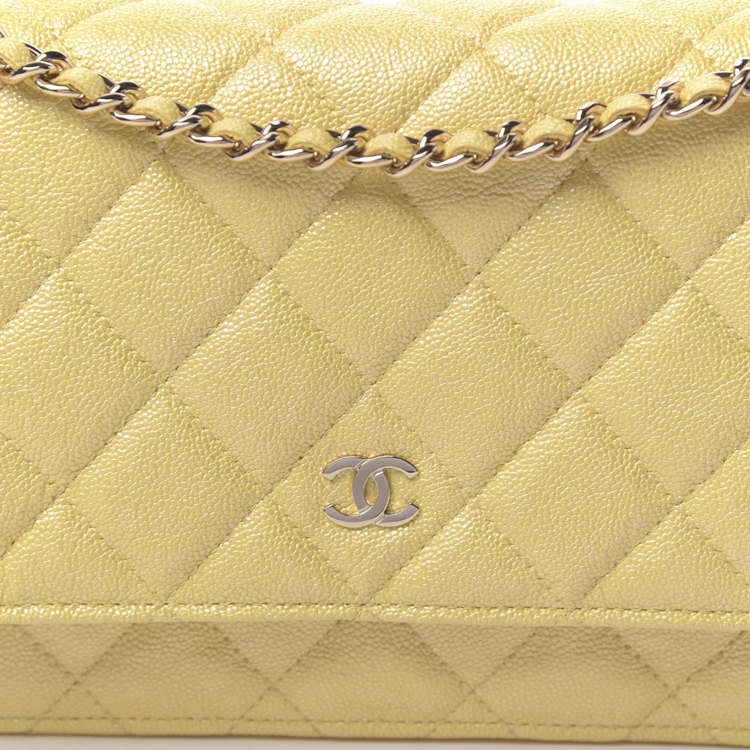 Chanel Iridescent Caviar Quilted Wallet on Chain WOC Yellow 9 of 12
