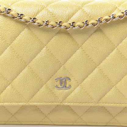 Chanel Iridescent Caviar Quilted Wallet on Chain WOC Yellow 9 of 12