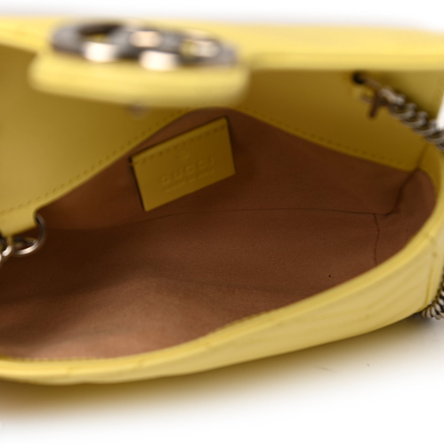Calfskin Matelasse Super Mini GG Marmont Shoulder Bag Banana