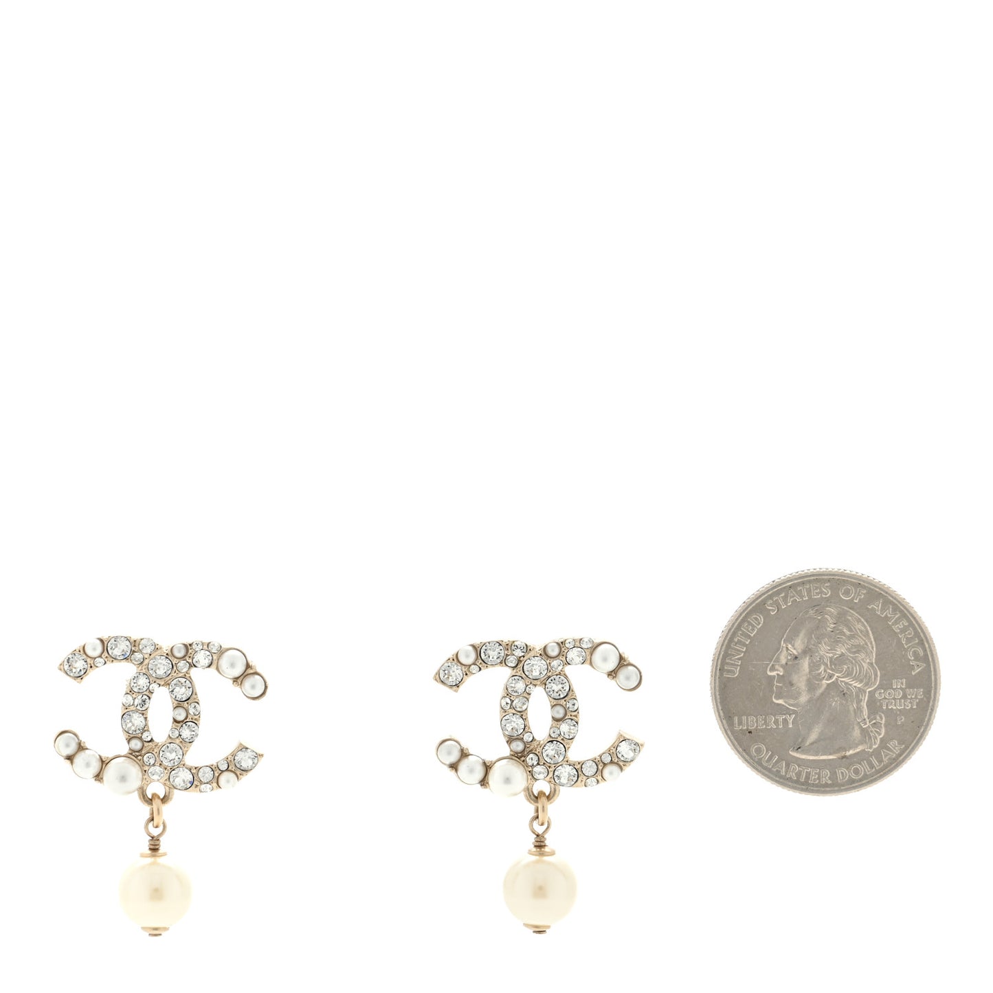 Crystal Pearl CC Drop Earrings Gold Pearly White