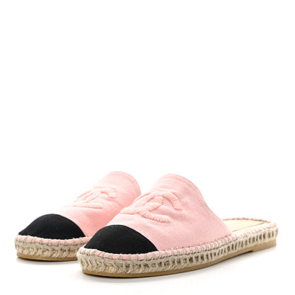 Chanel Denim CC Espadrille Mules 38 Pink Black 3 of 12