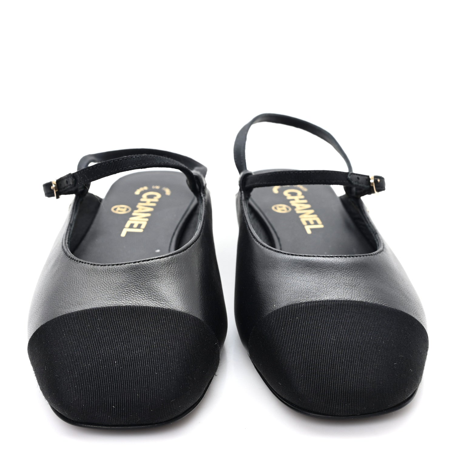 Chanel Lambskin Grosgrain Rounded Toe CC Slingback Flats 36.5 Black 3 of 9