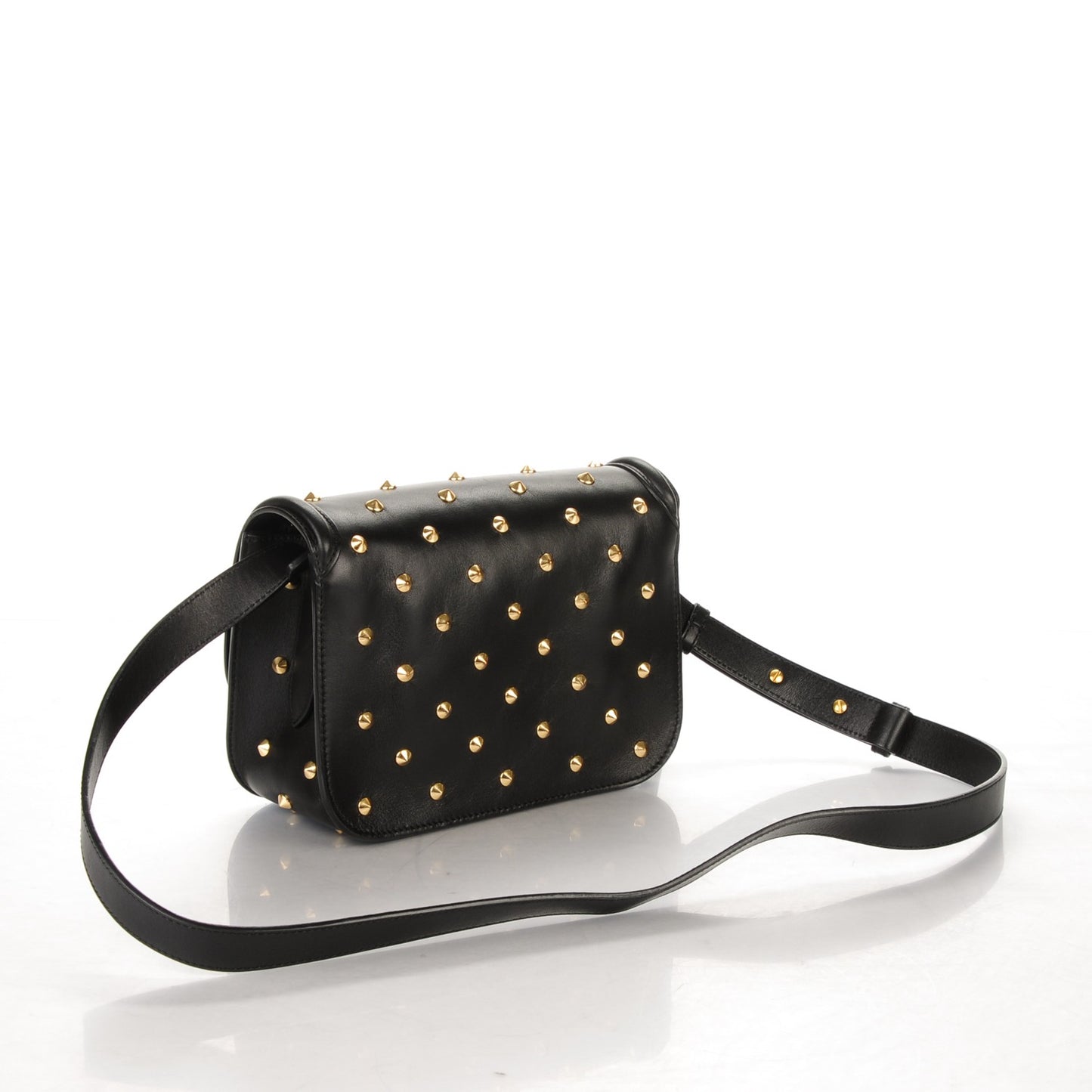 Calfskin Small Studded Padlock Flap Cross Body Black