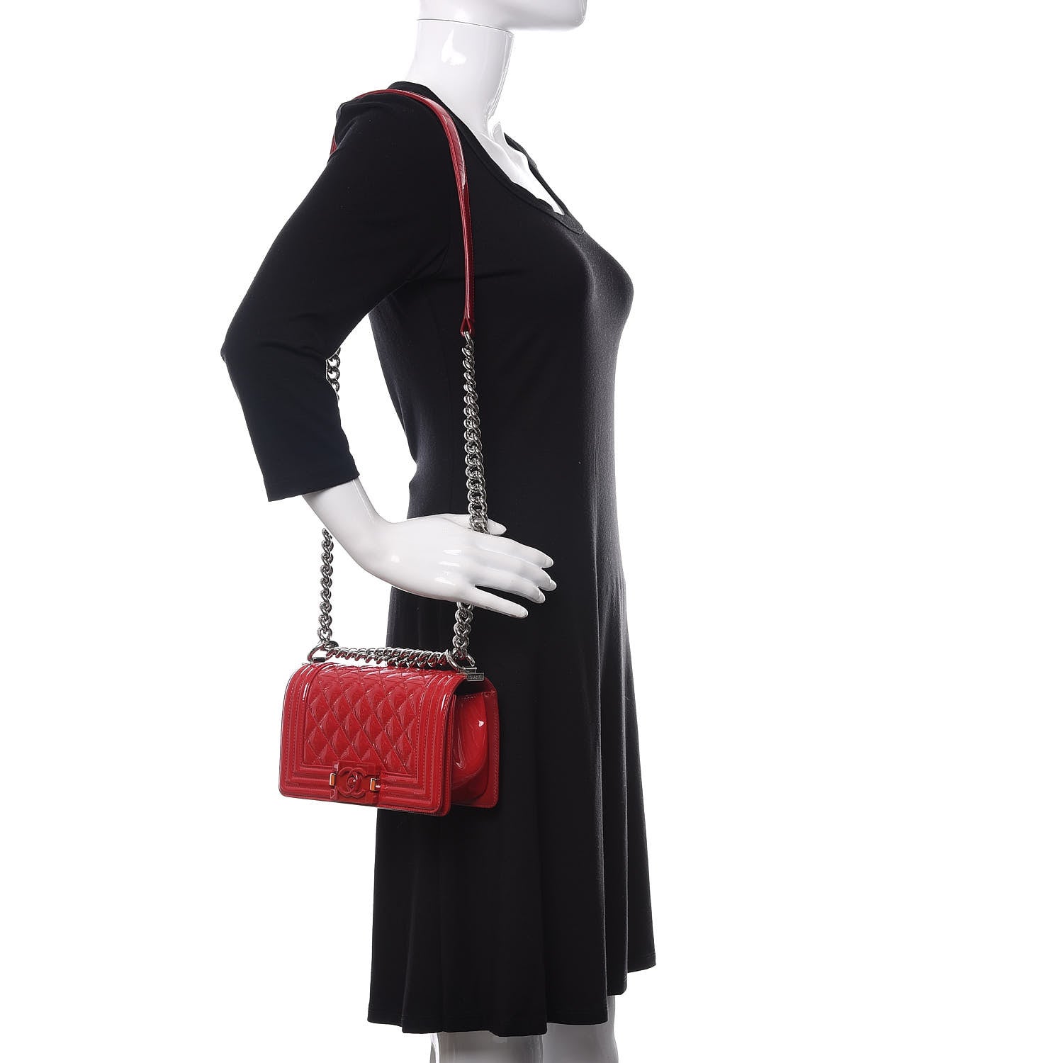 Chanel Patent Calfskin Quilted Small Plexiglass Boy Flap Red 2 of 9