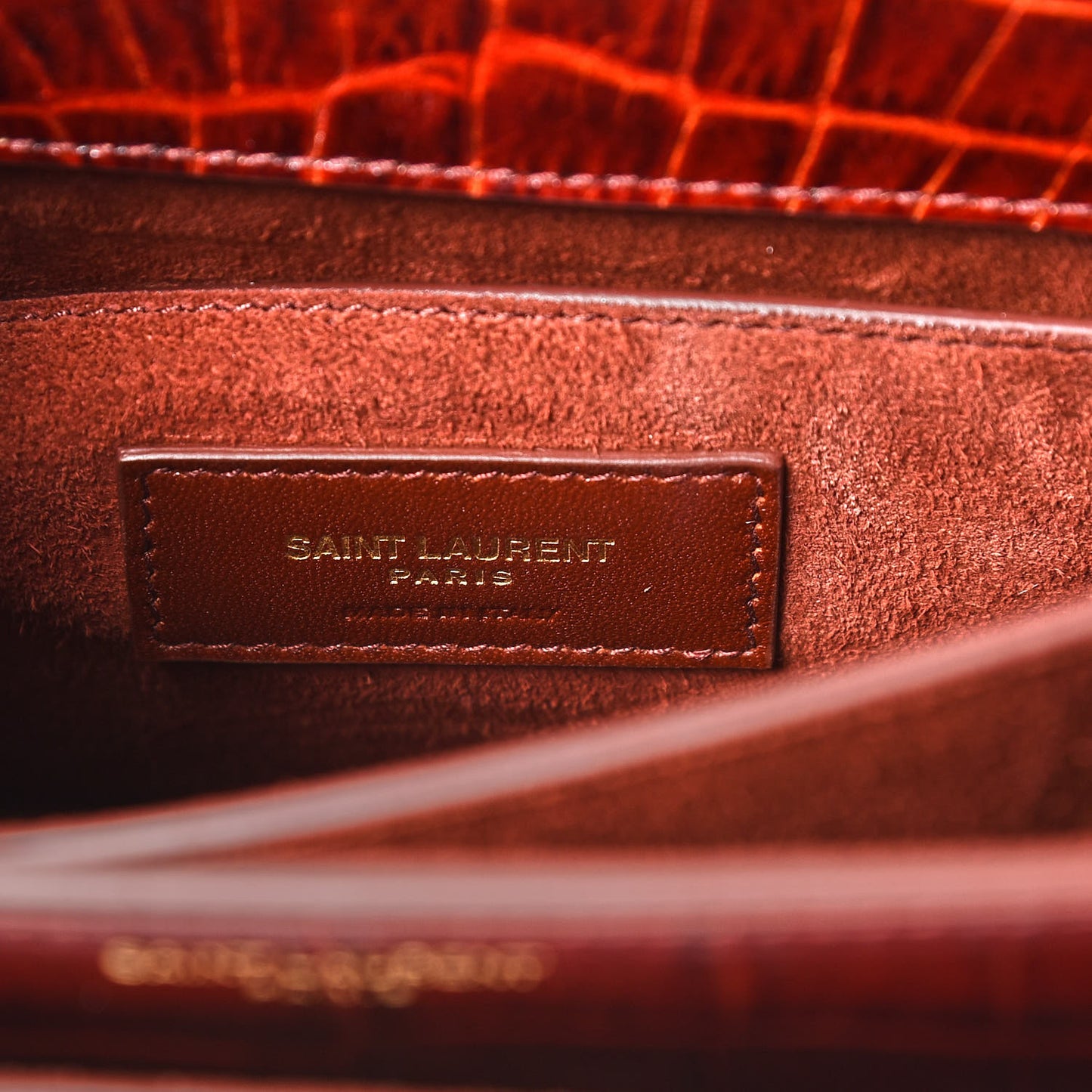Calfskin Crocodile Embossed Medium Monogram Sunset Amber
