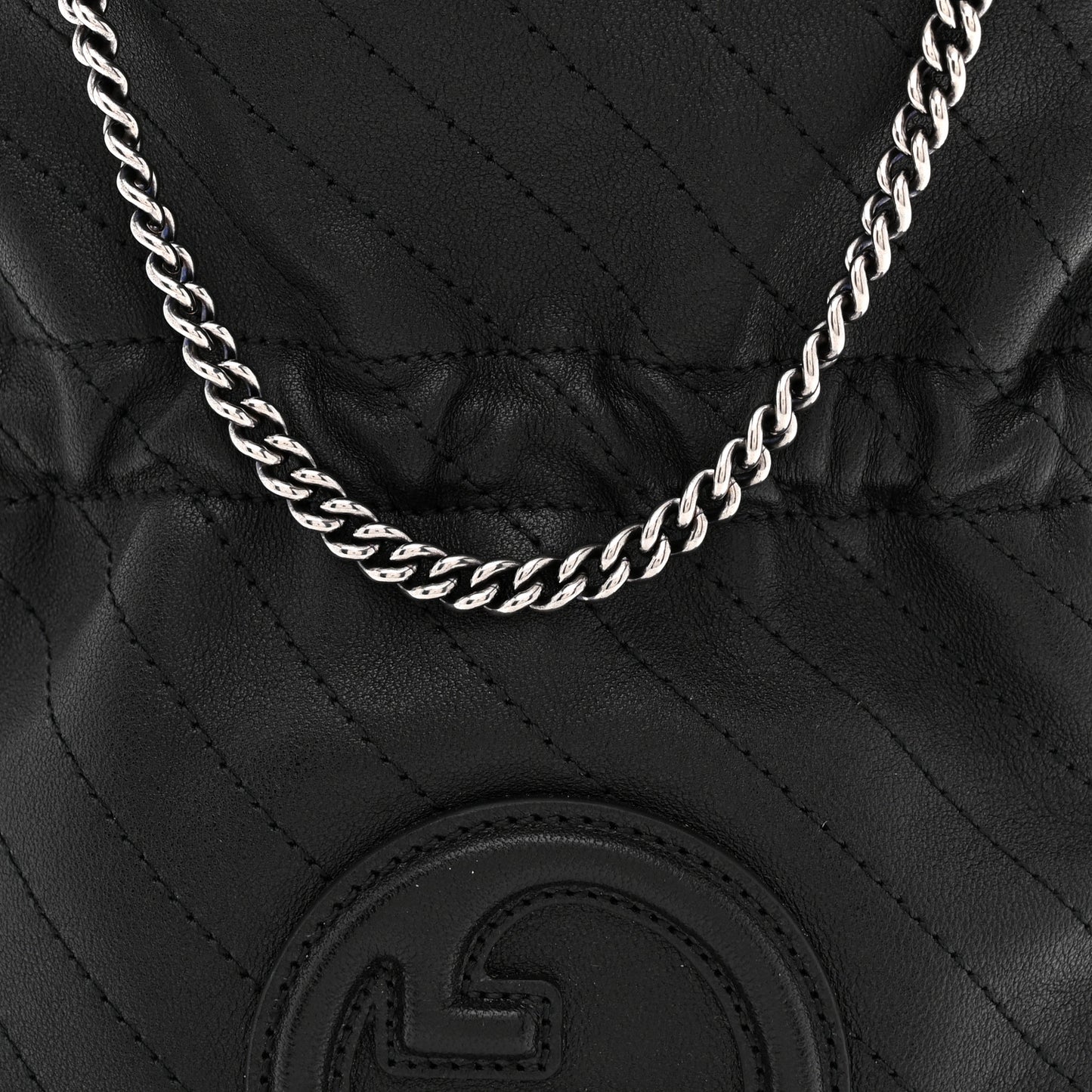 Sakai Be Green Calfskin Diagonal Stitched Mini Blondie Bucket Bag Black