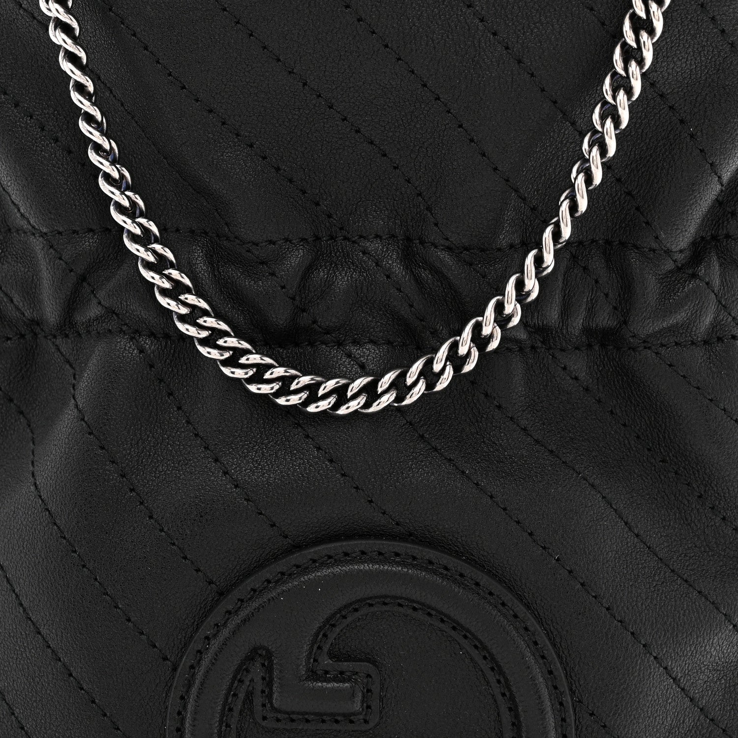Gucci Sakai Be Green Calfskin Diagonal Stitched Mini Blondie Bucket Bag Black 8 of 10
