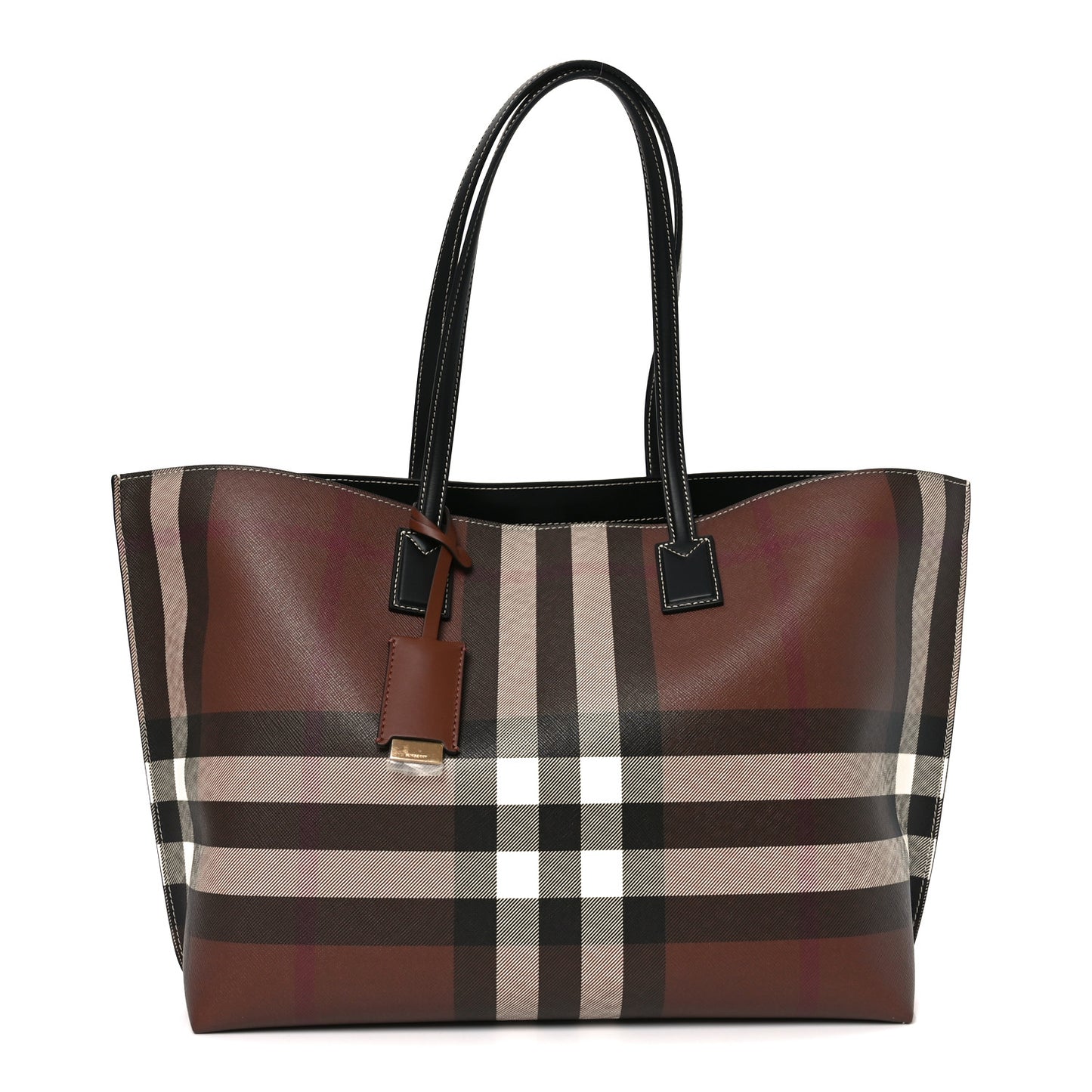 E-Canvas Check Medium Soft TB Tote Dark Birch Brown