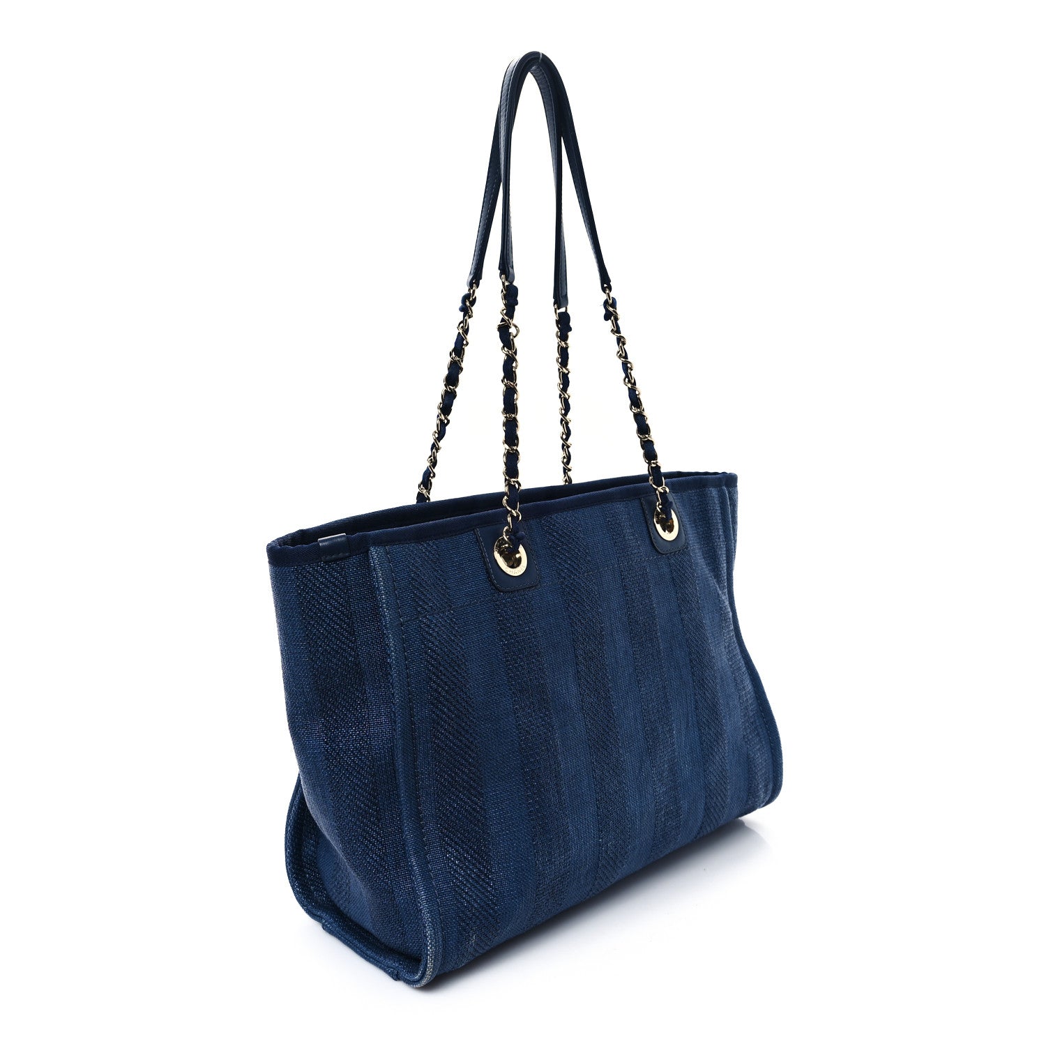 Chanel Mixed Fibers Striped Small Deauville Tote Navy Blue 3 of 12