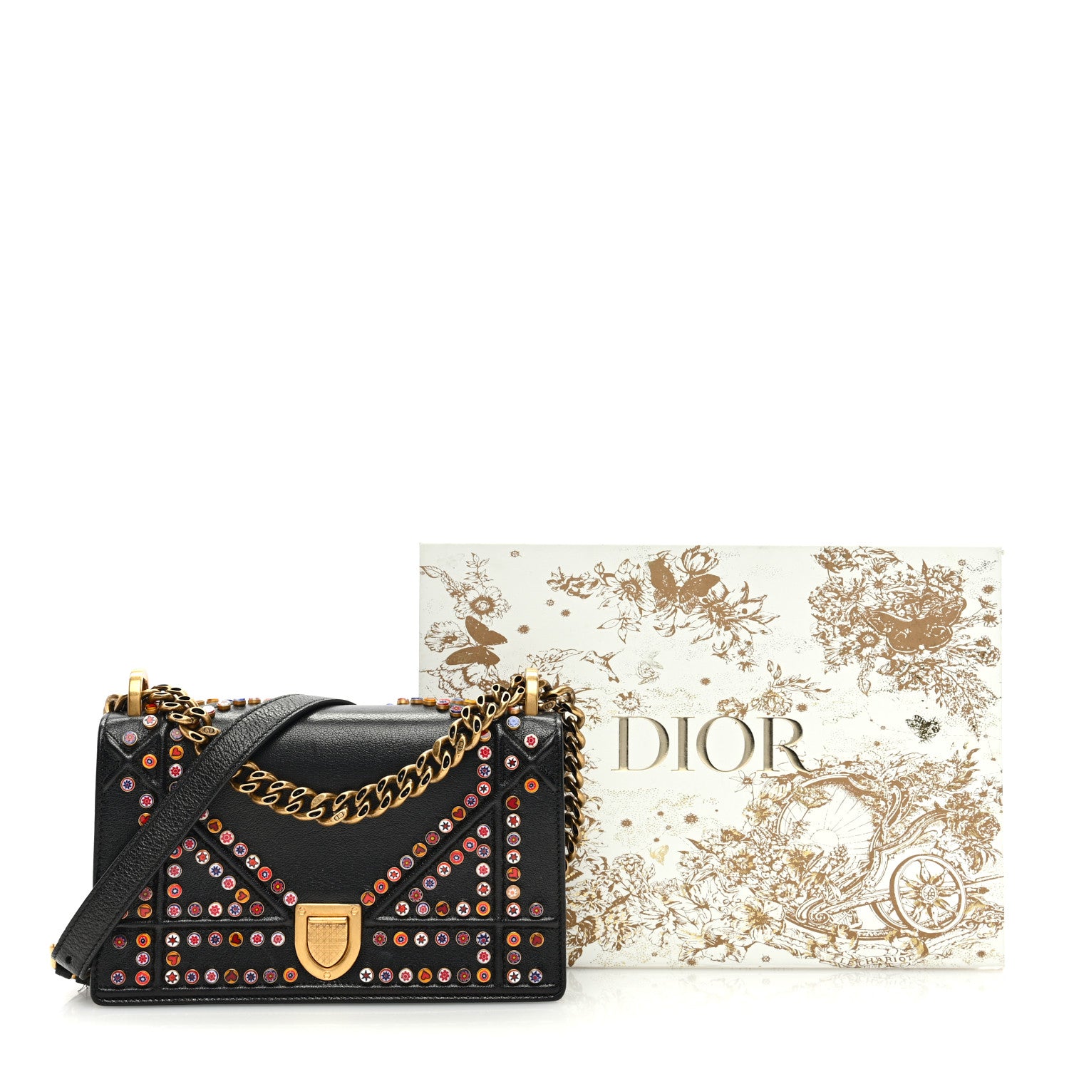 Christian Dior Calfskin Studded Small Diorama Flap Bag Black Multicolor 10 of 10