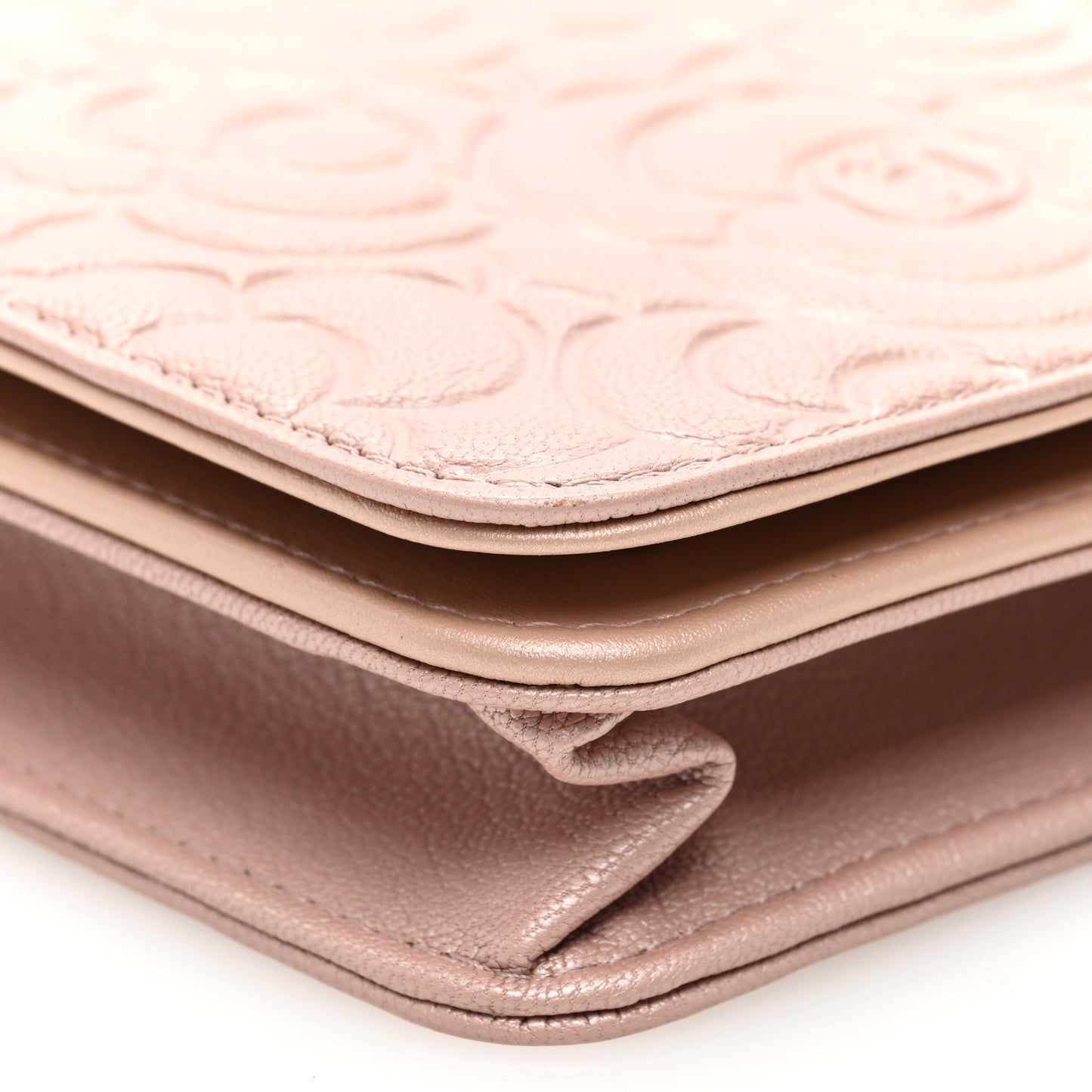 Caviar Camellia Embossed Wallet On Chain WOC Light Pink