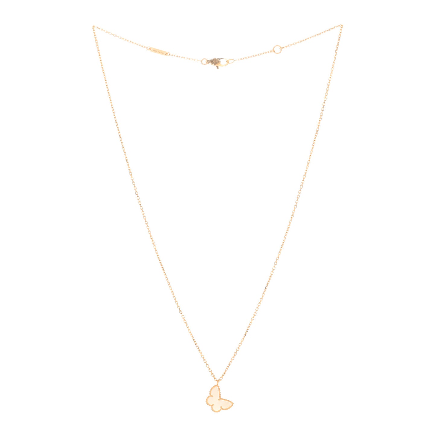 18K Yellow Gold Mother of Pearl Sweet Alhambra Butterfly Pendant Necklace