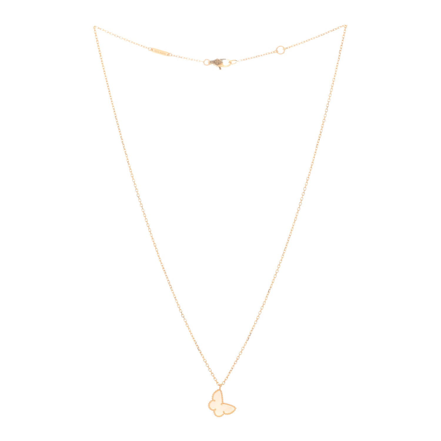 Van Cleef & Arpels 18K Yellow Gold Mother of Pearl Sweet Alhambra Butterfly Pendant Necklace 2 of 3