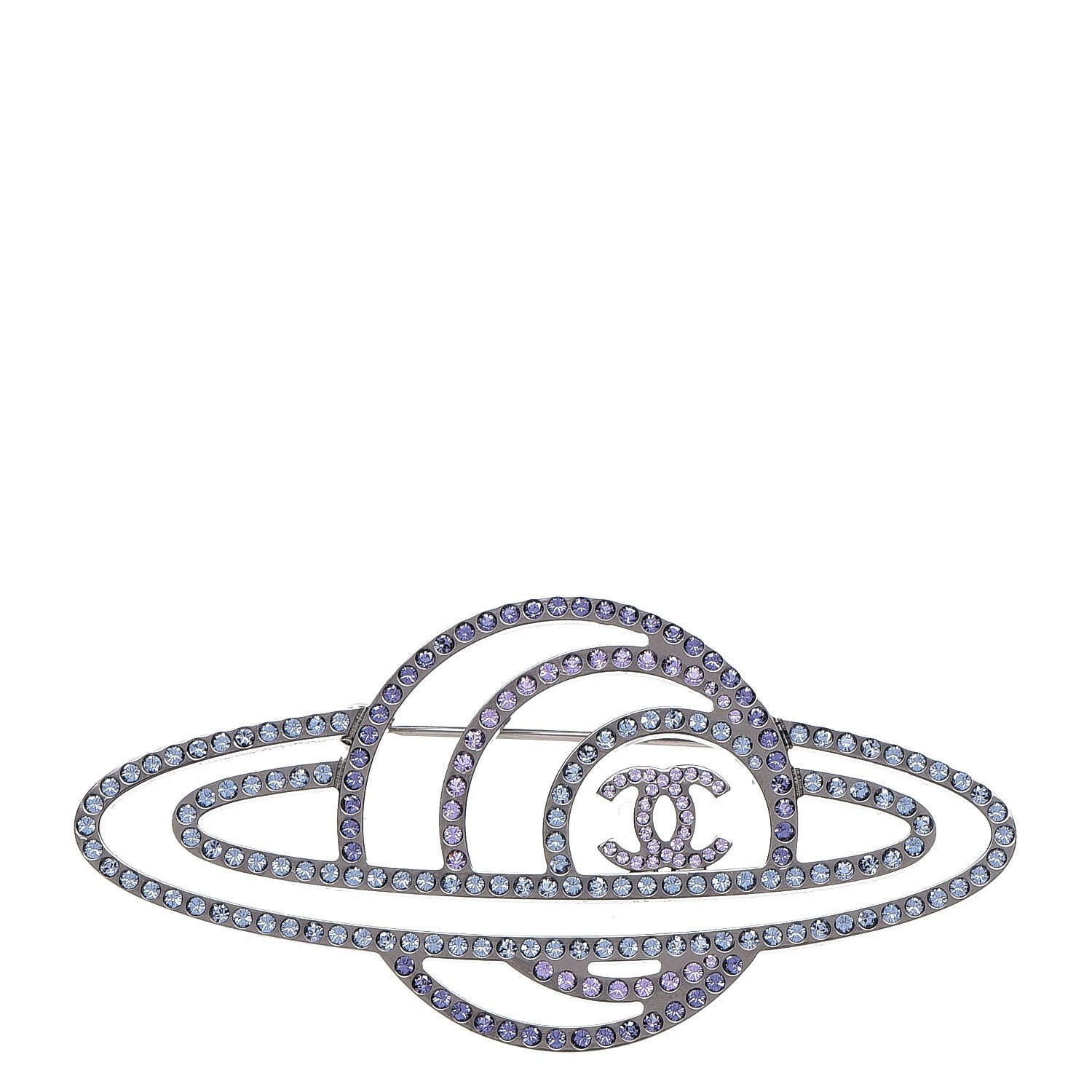 Chanel Crystal CC Planet Brooch Purple Light Blue Silver 1 of 5