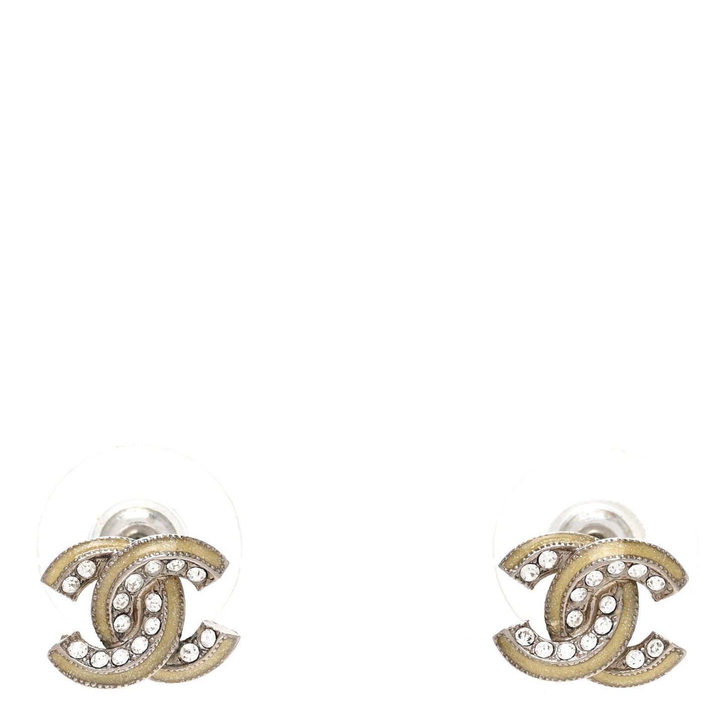Enamel Crystal CC Earrings Silver